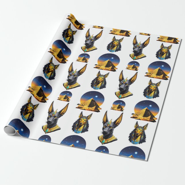 Ancient Egypt Pyramid Anubis Pattern Design  Wrapping Paper (Unrolled)