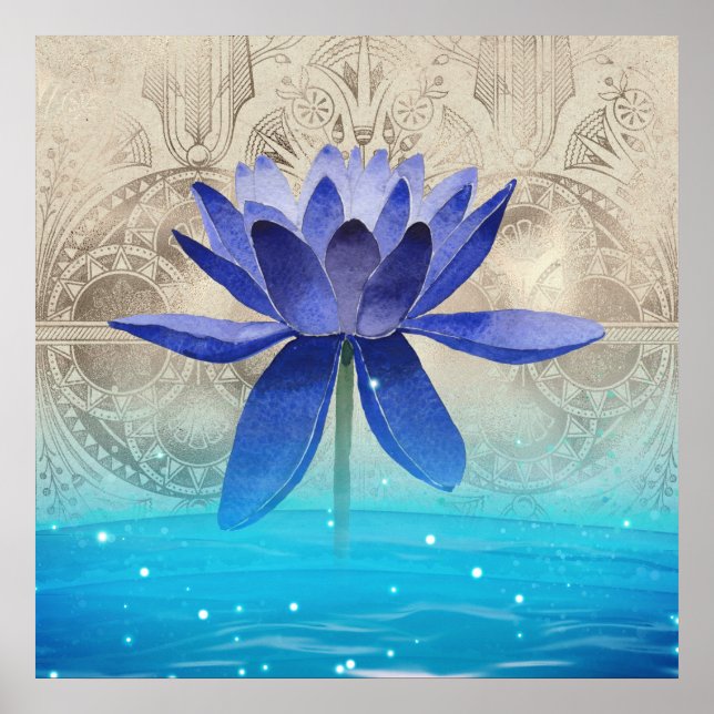 Ancient Egypt Styled Magic Blue Lotus Flower Poster (Front)