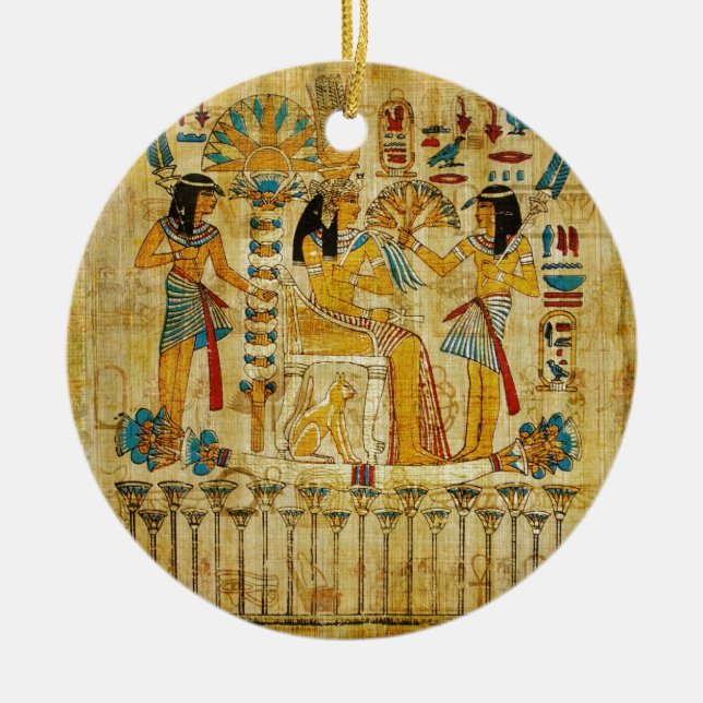 Ancient Egypt Tapestry Scroll Heirogliphics Ceramic Tree Decoration (Front)