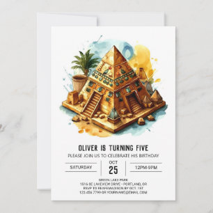 Ancient Egypt Watercolor Chic Pyramids Birthday Invitation