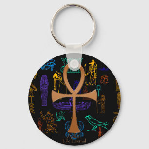 Ancient Egyptian Art Symbols & Copper Ankh Key Ring