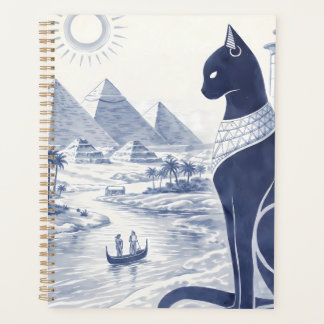 Ancient Egyptian Bastet Cat and Pyramids Blue Planner