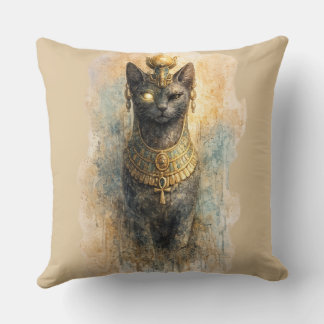 Ancient Egyptian Bastet Cat Goddess Watercolor Art Cushion