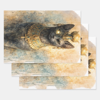 Ancient Egyptian Bastet Cat Goddess Watercolor Art Wrapping Paper Sheet