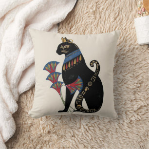 Ancient Egyptian Bastet Cat & Lotus Flower Throw Cushion