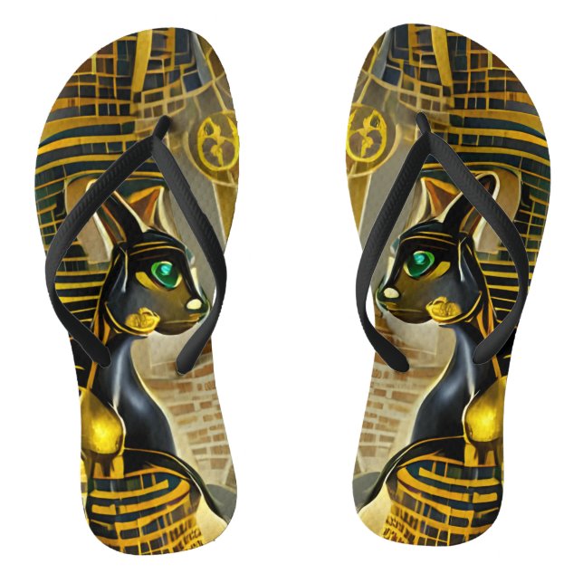 Ancient Egyptian Cat Goddess Bastet AI Art Flip Flops (Footbed)