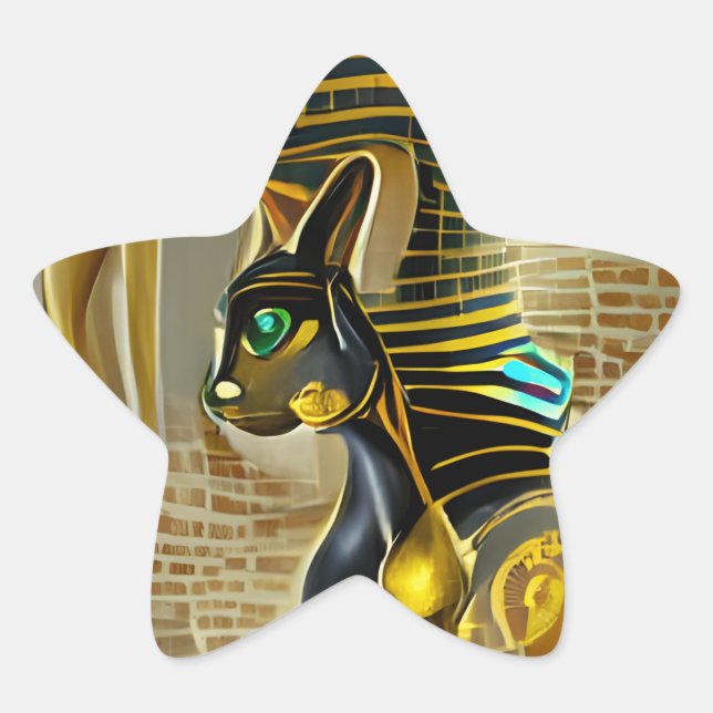 Ancient Egyptian Cat Goddess Bastet AI Art Star Sticker (Front)