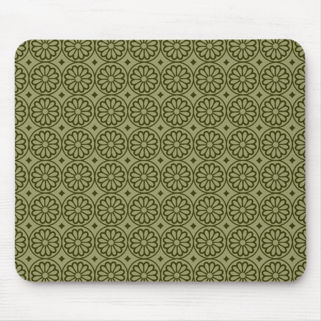 Ancient Egyptian Flowers - Khaki and Murky Green Mouse Mat (Front)