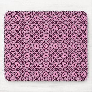 Ancient Egyptian Flowers - Pink on Black Mouse Mat