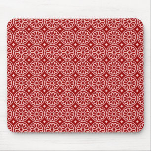 Ancient Egyptian Flowers - Ruby Red on Pink Mouse Mat
