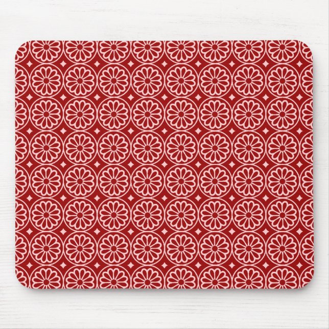 Ancient Egyptian Flowers - Ruby Red on Pink Mouse Mat (Front)