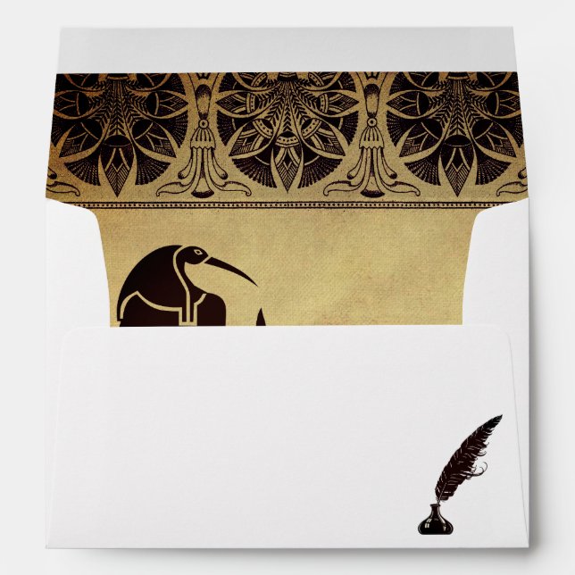 Ancient Egyptian God Thoth, Quill and Ink Golden Envelope (Back (Bottom))