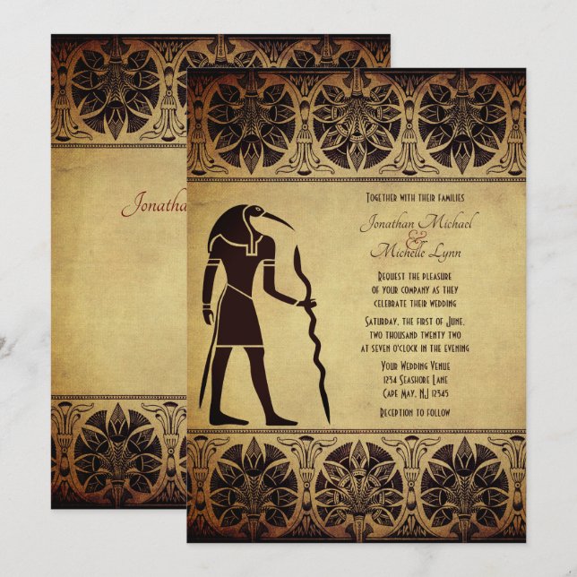Ancient Egyptian God Thoth, Quill and Ink Wedding Invitation (Front/Back)