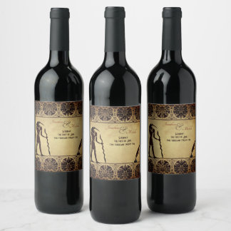Ancient Egyptian God Thoth, Quill and Ink Wedding Wine Label