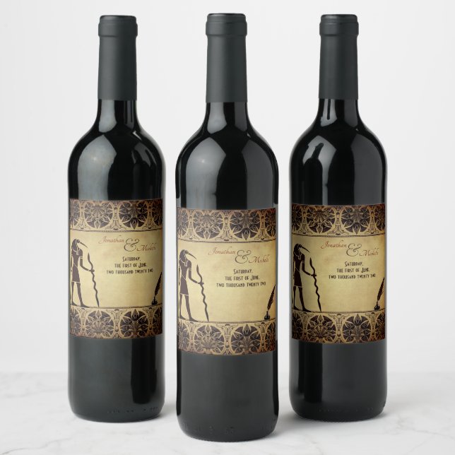 Ancient Egyptian God Thoth, Quill and Ink Wedding Wine Label (Bottles)
