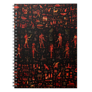Ancient Egyptian Gods and hieroglyphs - Red Marble Notebook