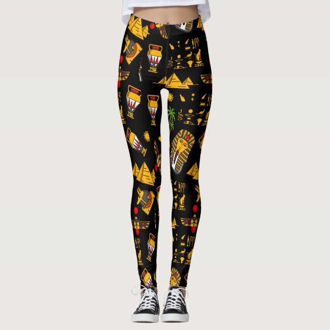 Ancient  Egyptian Hieroglyphic Pattern Background Leggings (Front)