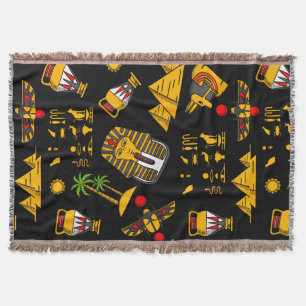 Ancient  Egyptian Hieroglyphic Pattern Background  Throw Blanket