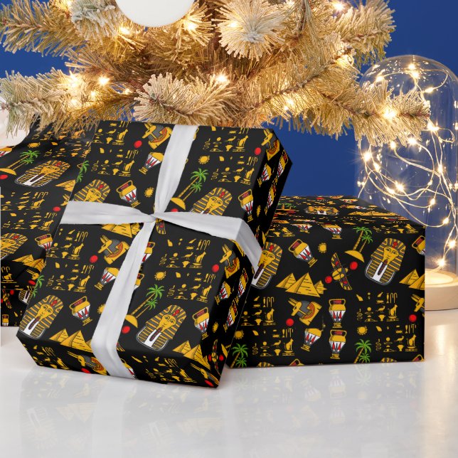 Ancient  Egyptian Hieroglyphic Pattern Background Wrapping Paper (Holidays)