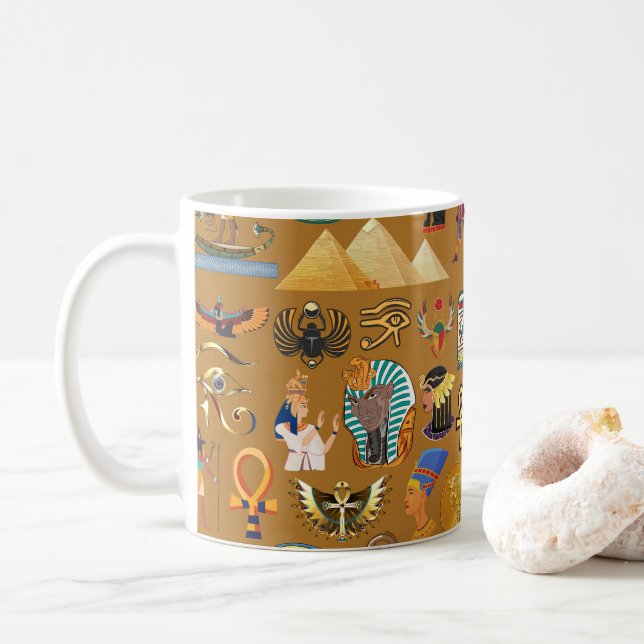 Ancient Egyptian Hieroglyphic -Pattern Hieroglyphi Coffee Mug (With Donut)