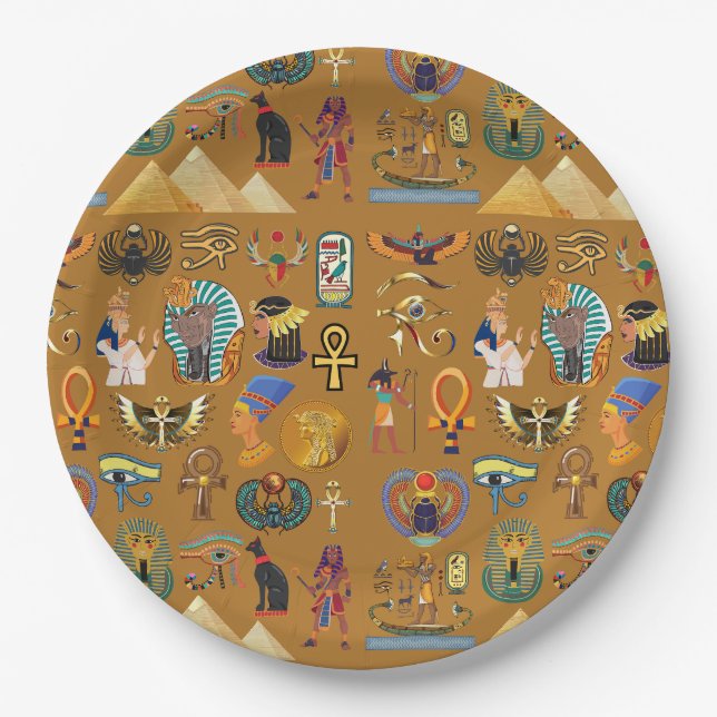 Ancient Egyptian Hieroglyphic -Pattern Hieroglyphi Paper Plate (Front)