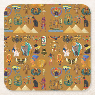 Ancient Egyptian Hieroglyphic -Pattern Hieroglyphi Square Paper Coaster