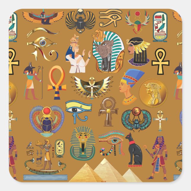 Ancient Egyptian Hieroglyphic -Pattern Hieroglyphi Square Sticker (Front)