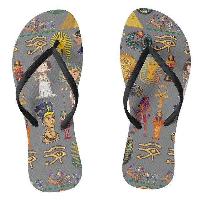 Ancient Egyptian Hieroglyphic -Pattern Pharaoh  Flip Flops (Footbed)