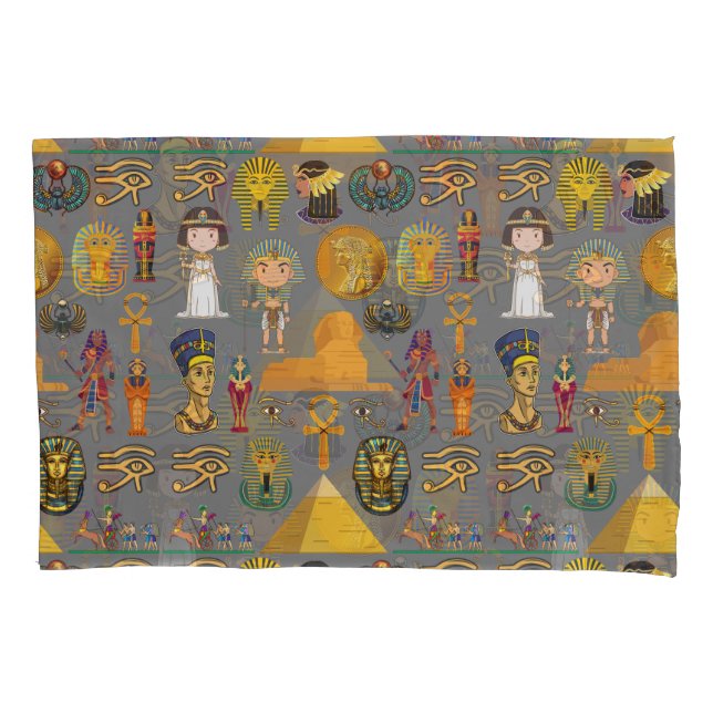 Ancient Egyptian Hieroglyphic -Pattern Pharaoh  Pillowcase (Front-Left)