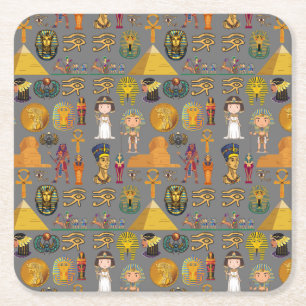 Ancient Egyptian Hieroglyphic -Pattern Pharaoh Square Paper Coaster