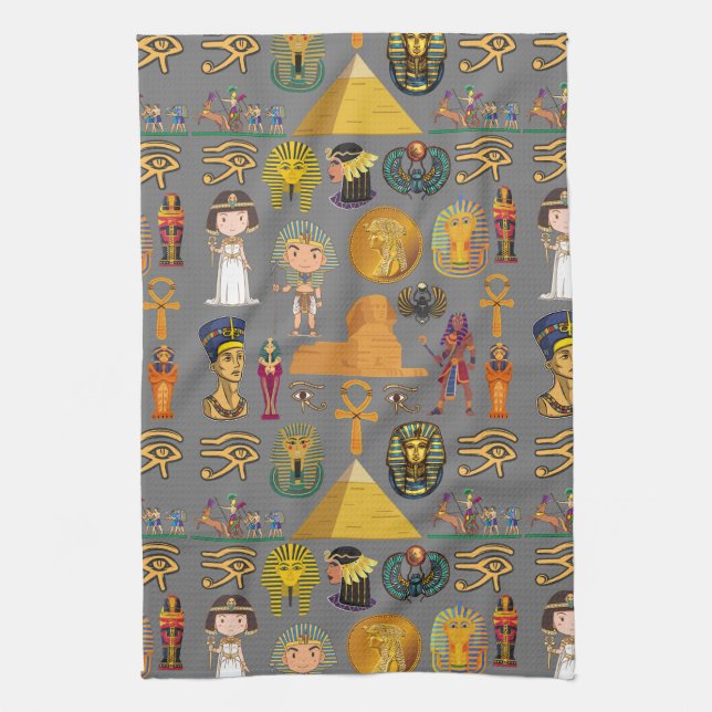 Ancient Egyptian Hieroglyphic -Pattern Pharaoh  Tea Towel (Vertical)