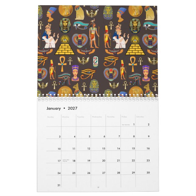 Ancient Egyptian Hieroglyphic Pattern Symbol       Calendar (Jan 2027)