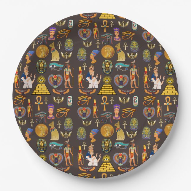 Ancient Egyptian Hieroglyphic Pattern Symbol       Paper Plate (Front)