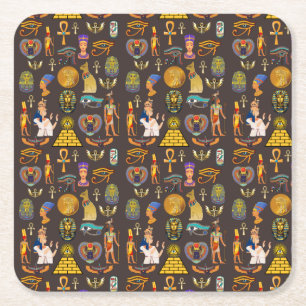 Ancient Egyptian Hieroglyphic Pattern Symbol Square Paper Coaster