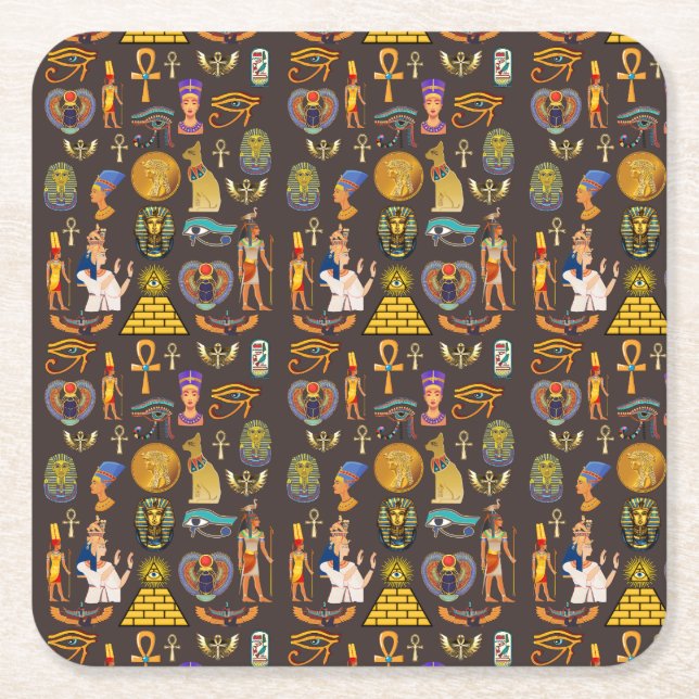 Ancient Egyptian Hieroglyphic Pattern Symbol     Square Paper Coaster (Front)