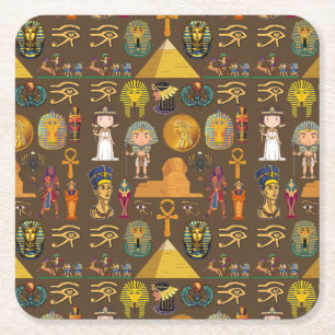 Ancient Egyptian Hieroglyphic -Pattern Symbol Square Paper Coaster
