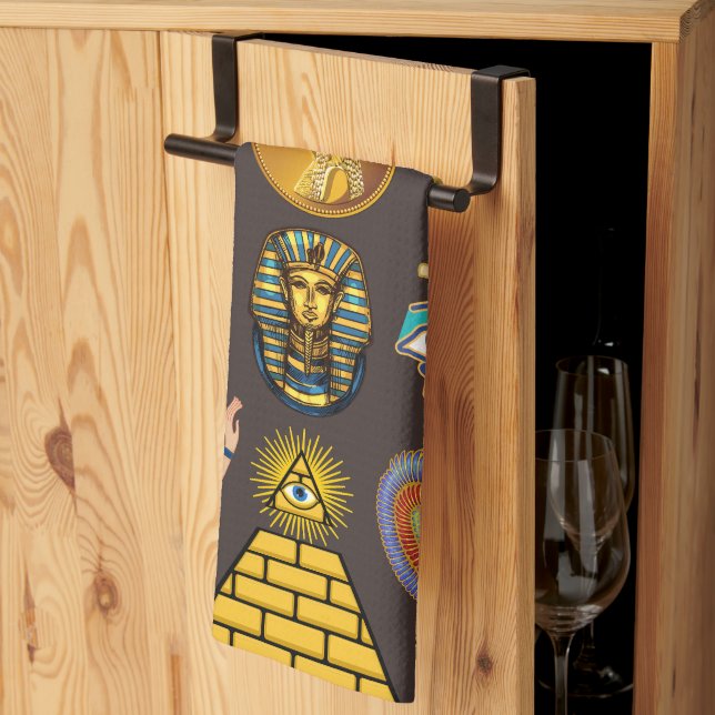 Ancient Egyptian Hieroglyphic Pattern Symbol       Tea Towel (Thirds Fold)