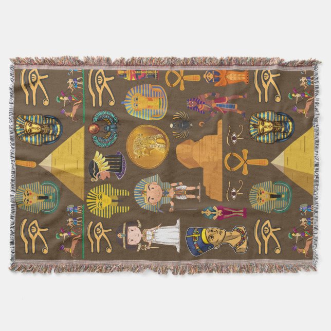 Ancient Egyptian Hieroglyphic -Pattern Symbol  Throw Blanket (Front)
