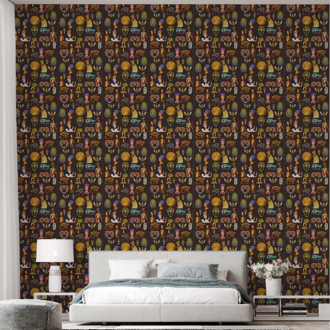 Ancient Egyptian Hieroglyphic Pattern Symbol       Wallpaper (Bedroom)