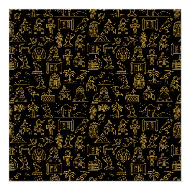 Ancient Egyptian Hieroglyphic Symbol Pattern  Poster (Front)