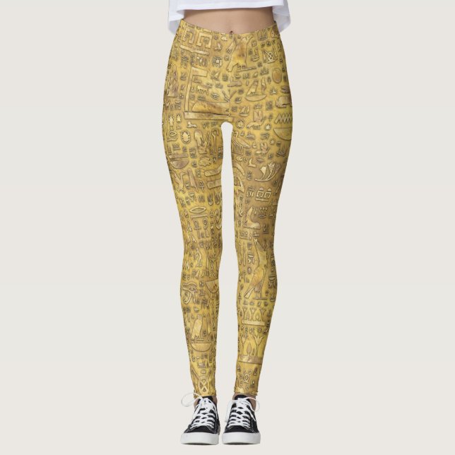 Ancient Egyptian hieroglyphics Gold Leggings (Front)