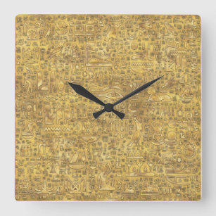 Ancient Egyptian hieroglyphics Gold Square Wall Clock