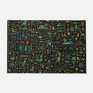 Ancient Egyptian hieroglyphics Marble and Gold Doormat