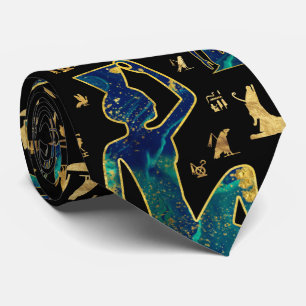 Ancient Egyptian hieroglyphics Marble and Gold Tie