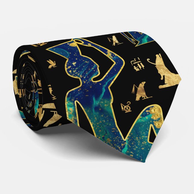 Ancient Egyptian hieroglyphics Marble and Gold Tie (Rolled)