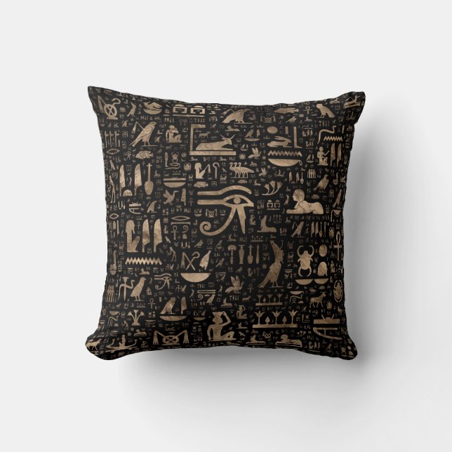 Ancient Egyptian hieroglyphs - Black and gold Cushion (Front)