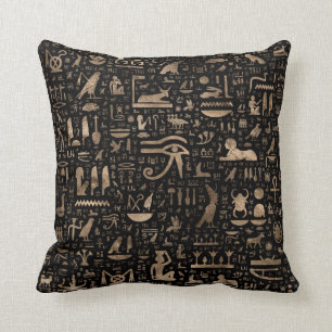 Ancient Egyptian hieroglyphs - Black and gold Cushion