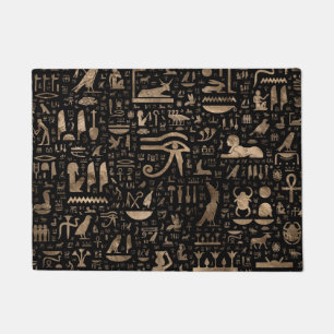 Ancient Egyptian hieroglyphs - Black and gold Doormat