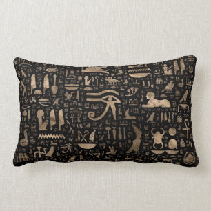 Ancient Egyptian hieroglyphs - Black and gold Lumbar Cushion