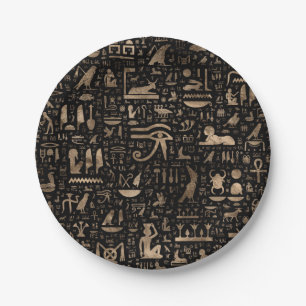 Ancient Egyptian hieroglyphs - Black and gold Paper Plate
